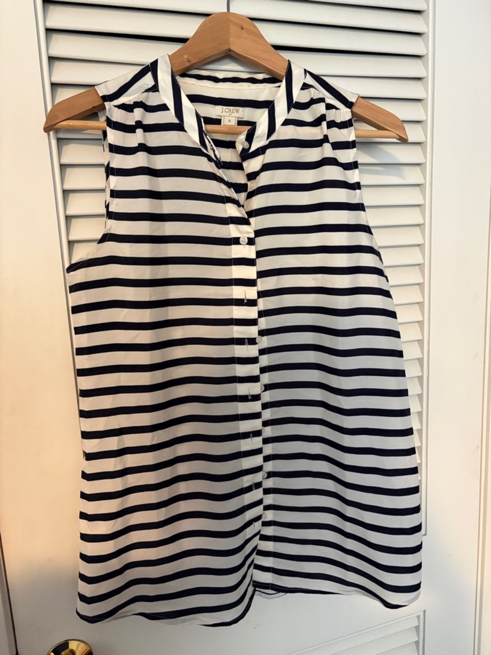J. Crew Navy and White Striped Sleeveless Button-Front Top